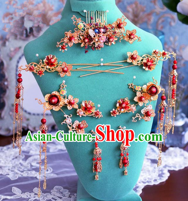 Chinese Ancient Handmade Hair Accessories Traditional Xiuhe Suit Hair Combs Hairpins Complete Set for Women