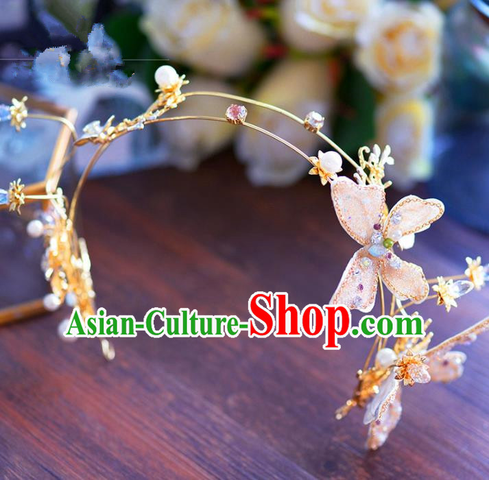 Top Grade Handmade Hair Accessories Bride Pink Butterfly Hair Clasp Headwear for Women