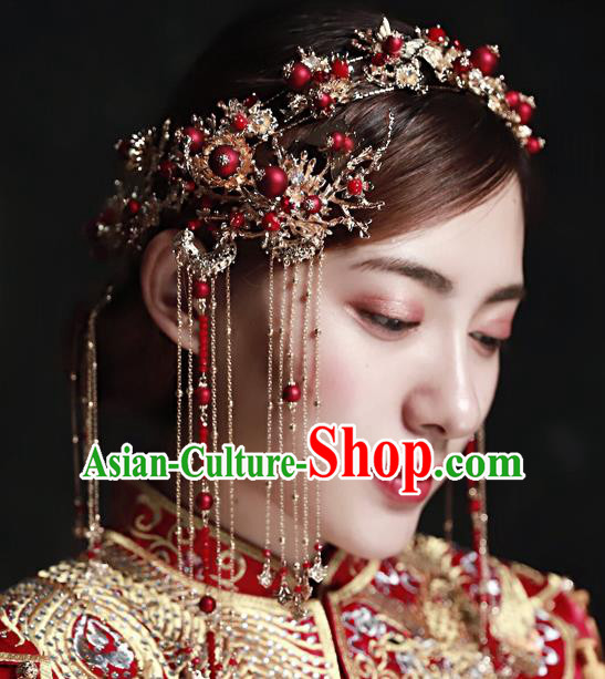 Chinese Ancient Handmade Hair Accessories Traditional Xiuhe Suit Hair Clips Hairpins Complete Set for Women