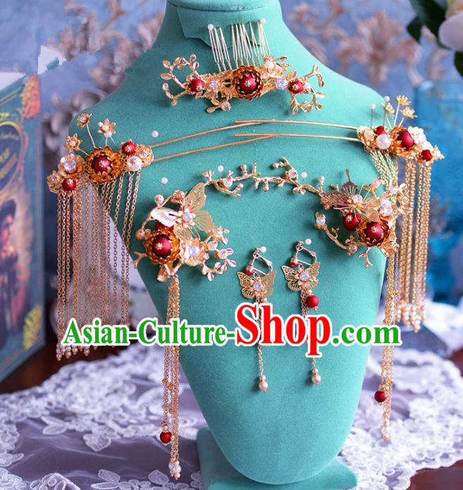 Chinese Ancient Handmade Hair Accessories Traditional Xiuhe Suit Hair Clips Step Shake Hairpins Complete Set for Women