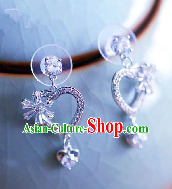 Top Grade Handmade Wedding Jewelry Accessories Zircon Heart-shaped Earrings for Women