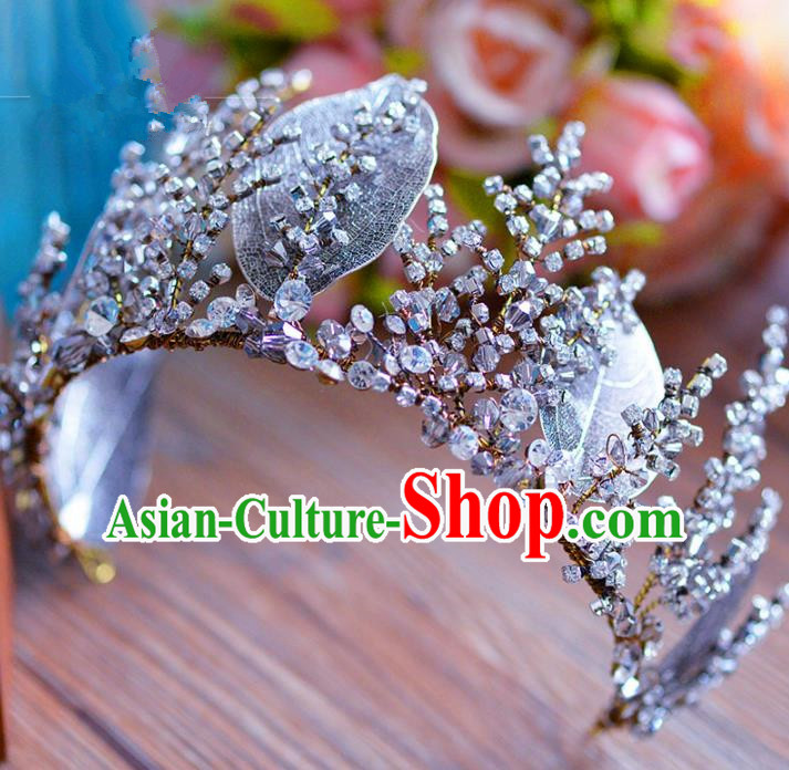 Top Grade Handmade Baroque Leaf Royal Crown Bride Zircon Hair Imperial Crown for Women