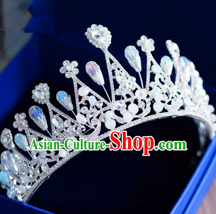 Top Grade Handmade Baroque Crystal Royal Crown Bride Zircon Hair Imperial Crown for Women