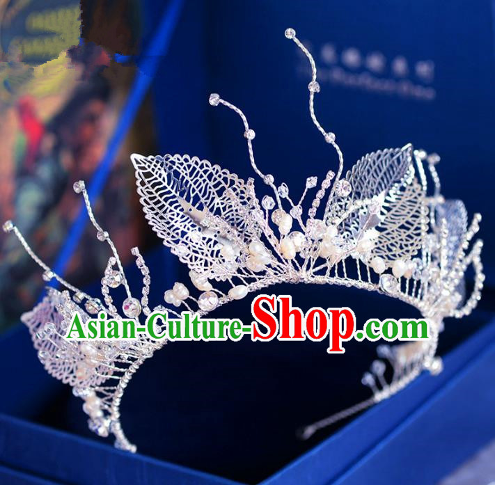 Handmade Baroque Hair Jewelry Accessories Royal Crown Leaf Imperial Crown for Women