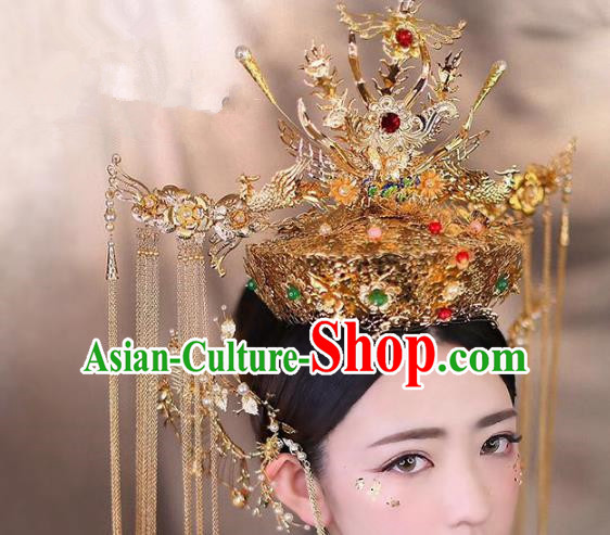 Chinese Ancient Handmade Bride Phoenix Coronet Hair Accessories Traditional Hairpins for Women