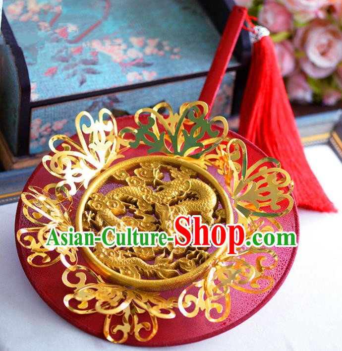 Chinese Handmade Wedding Accessories Red Palace Fans Hanfu Round Fans for Women