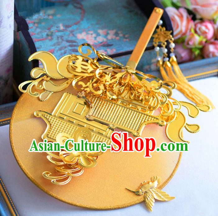 Chinese Handmade Wedding Accessories Golden Palace Fans Hanfu Round Fans for Women