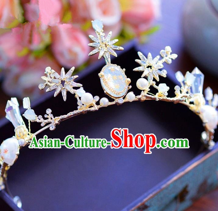 Handmade Hair Jewelry Accessories Baroque Royal Crown Crystal Pearls Imperial Crown for Women