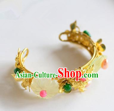 Top Grade Handmade Jewelry Accessories Chinese Ancient Bride Golden Bracelet Hanfu Bangle for Women