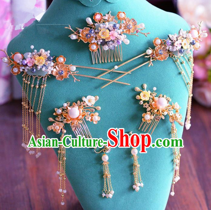 Chinese Ancient Handmade Palace Pearls Hair Comb Hair Accessories Traditional Hairpins Complete Set for Women