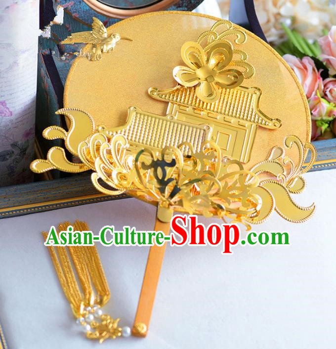 Chinese Handmade Wedding Accessories Golden Palace Fans Hanfu Round Fans for Women