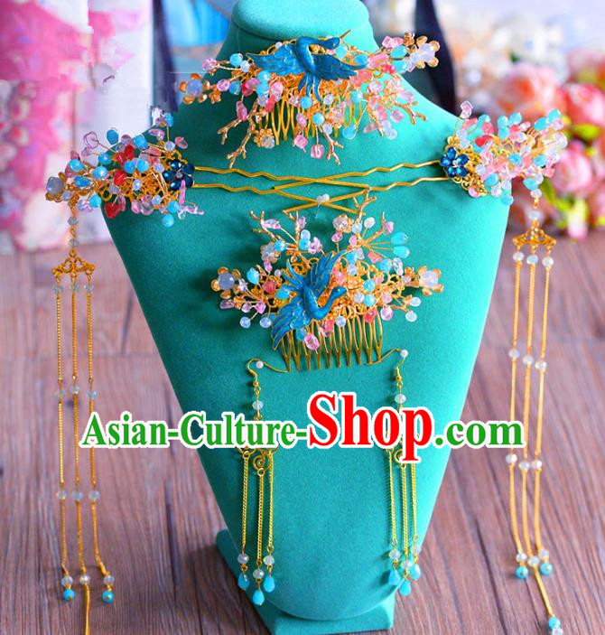 Chinese Ancient Handmade Palace Cloisonne Phoenix Hair Comb Hair Accessories Traditional Hairpins for Women