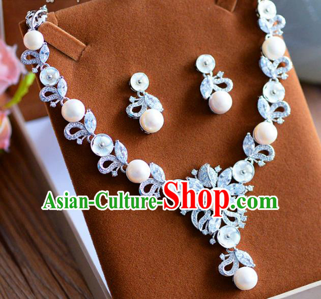 Top Grade Handmade Wedding Jewelry Accessories Pearls Crystal Necklace and Earrings for Women