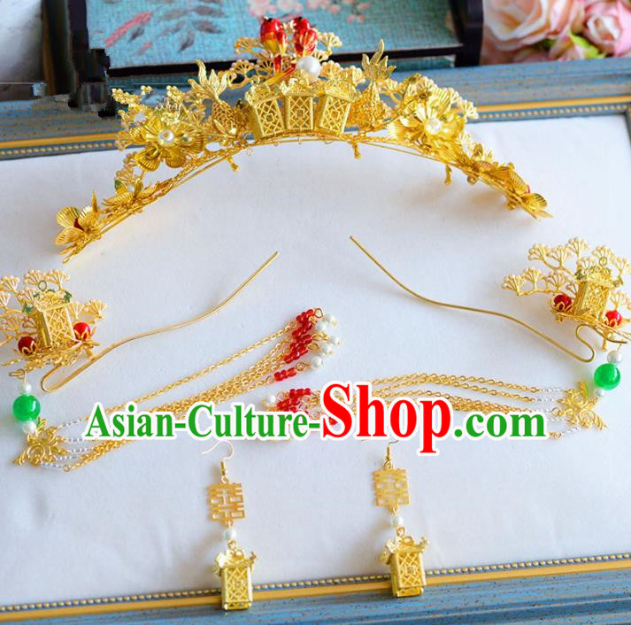 Chinese Ancient Handmade Palace Tassel Step Shake Traditional Phoenix Coronet Hair Accessories Xiuhe Suit Hairpins for Women