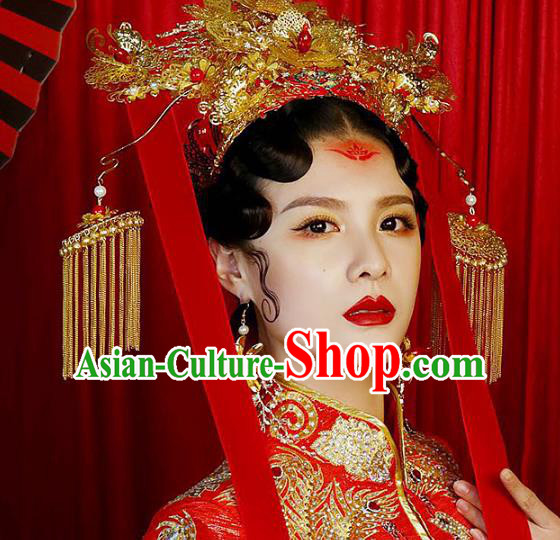 Chinese Ancient Handmade Phoenix Coronet Traditional Hair Accessories Xiuhe Suit Hairpins for Women