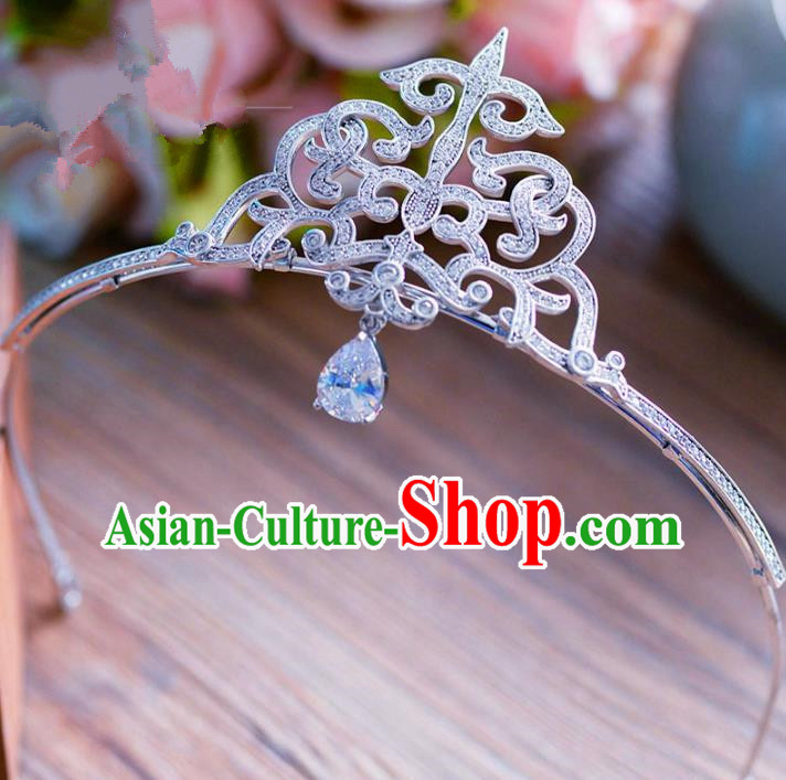 Top Grade Handmade Baroque Zircon Hair Accessories Princess Tassel Royal Crown Headwear for Women