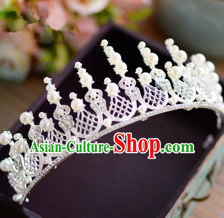Top Grade Handmade Baroque Hair Accessories Princess Pearls Royal Crown Headwear for Women