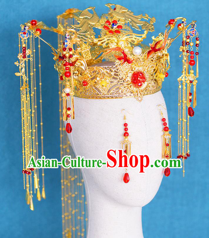 Chinese Ancient Handmade Palace Traditional Phoenix Coronet Hair Accessories Xiuhe Suit Hairpins for Women