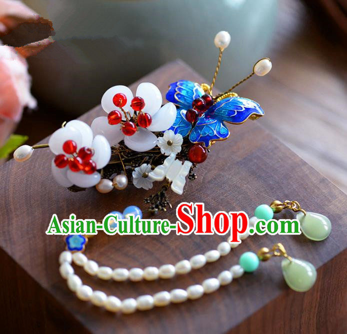 Ancient Chinese Handmade Traditional Hair Accessories Blueing Butterfly Hair Stick Hairpins for Women