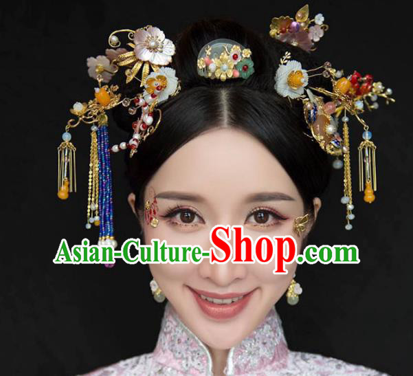 Ancient Chinese Handmade Traditional Hair Accessories Hairpins Jade Hair Comb Complete Set for Women