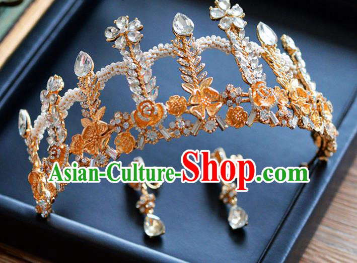 Top Grade Handmade Hair Accessories Baroque Princess Golden Royal Crown Headwear for Women