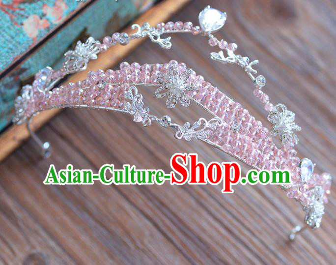Top Grade Handmade Hair Accessories Baroque Princess Pink Beads Royal Crown Headwear for Women