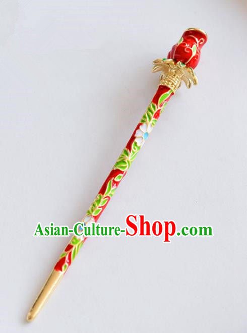 Ancient Chinese Handmade Classical Hair Accessories Xiuhe Suit Cloisonne Red Hairpins for Women