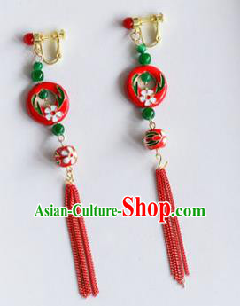 Top Grade Chinese Handmade Wedding Red Tassel Earrings Accessories Bride Eardrop for Women