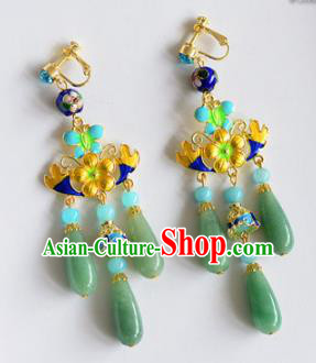 Top Grade Chinese Handmade Wedding Cloisonne Jade Earrings Accessories Bride Eardrop for Women