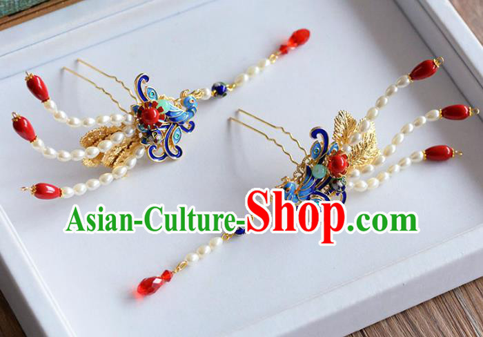 Ancient Chinese Handmade Classical Hair Accessories Hairpins Blueing Phoenix Hair Clip for Women