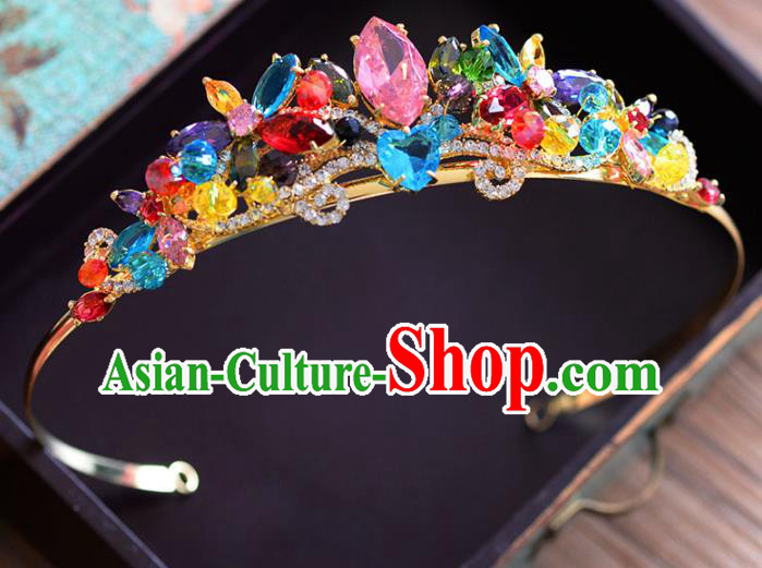 Top Grade Handmade Hair Accessories Baroque Colorful Crystal Royal Crown Headwear for Women