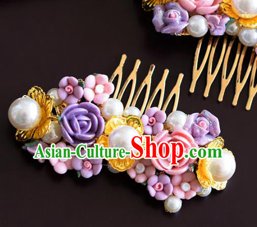 Handmade Wedding Hair Accessories Purple Flowers Hair Comb for Women