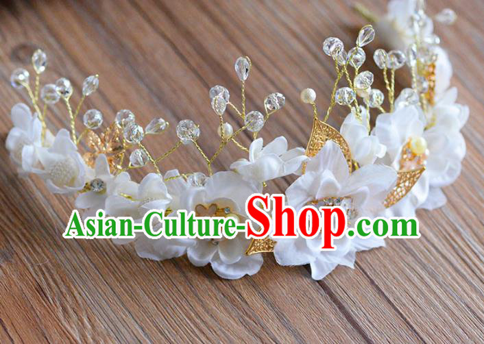 Top Grade Handmade Hair Accessories Baroque White Flowers Garland Royal Crown Headwear for Women