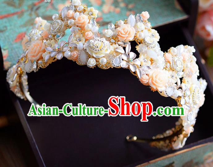 Top Grade Handmade Hair Accessories Baroque Flowers Pearls Royal Crown Headwear for Women