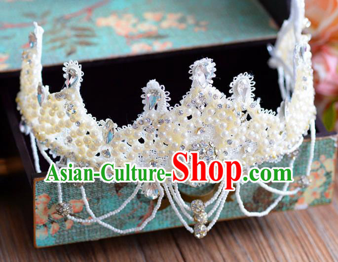 Top Grade Handmade Hair Accessories Baroque Pearls Royal Crown Headwear for Women