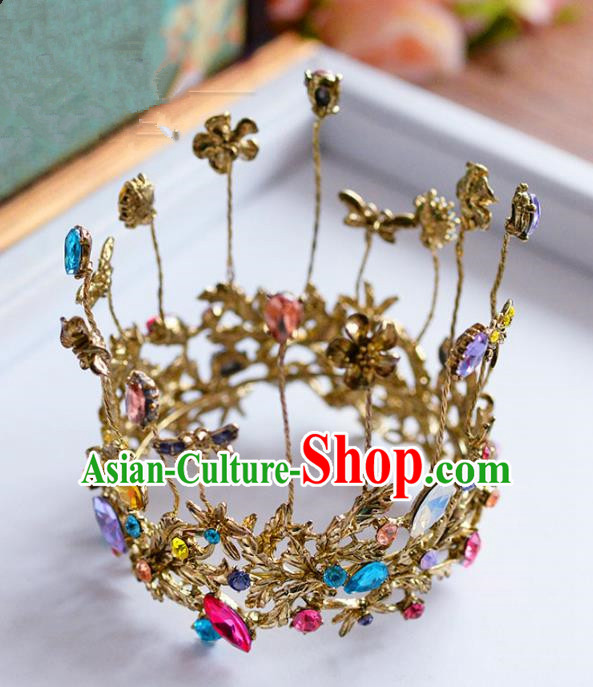 Top Grade Handmade Hair Accessories Baroque Bride Round Royal Crown Headwear for Women