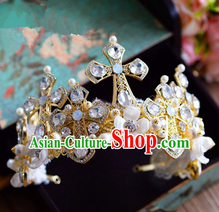 Top Grade Handmade Hair Accessories Baroque Queen Crystal Royal Crown Headwear for Women