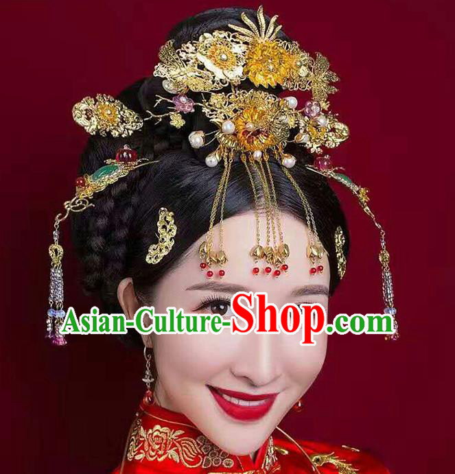 Ancient Chinese Handmade Classical Hair Accessories Bride Hairpins Phoenix Coronet Complete Set for Women