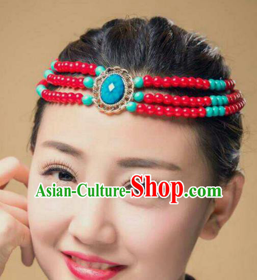 Traditional Chinese Mongol Nationality Dance Hair Accessories, Mongolian Minority Beads Hair Clasp Headwear for Women