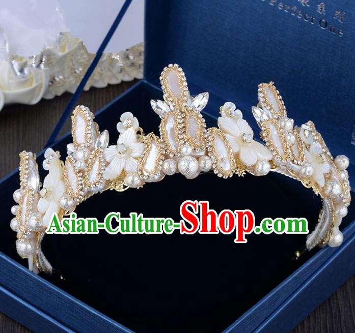 Top Grade Handmade Hair Accessories Baroque Shell Pearls Royal Crown Headwear for Women