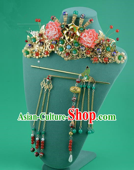 Ancient Chinese Handmade Classical Hair Accessories Palace Flowers Phoenix Coronet Hairpins Complete Set for Women