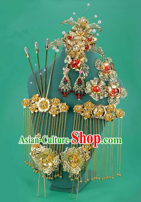 Ancient Chinese Handmade Classical Hair Accessories Palace Bride Phoenix Coronet Hairpins Complete Set for Women