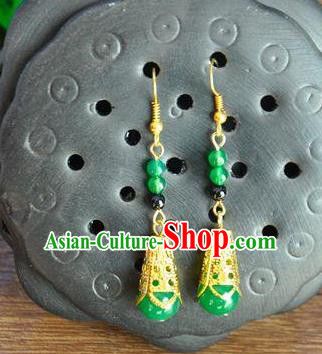 Top Grade Chinese Handmade Wedding Accessories Green Beads Eardrop Hanfu Earrings for Women