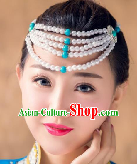 Traditional Chinese Mongol Nationality Handmade Hair Accessories, Handmade Mongolian Minority Beads Headwear for Women