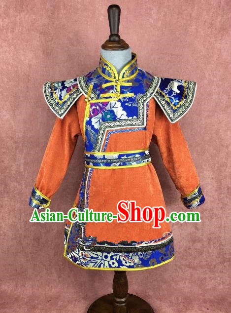 Traditional Chinese Mongol Nationality Costume Children Mongolian Robe, Mongolian Folk Dance Clothing for Kids