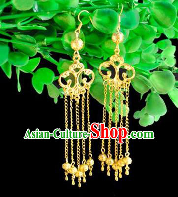 Top Grade Chinese Handmade Accessories Hanfu Eardrop Golden Tassel Earrings for Women