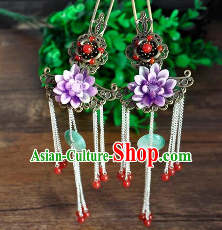 Ancient Chinese Handmade Purple Flower Hair Clip Hair Accessories Classical Hairpins for Women