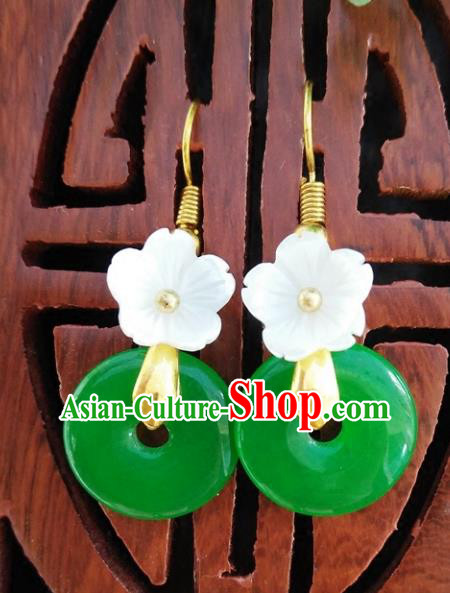 Top Grade Chinese Handmade Accessories Shell Flower Green Eardrop Hanfu Earrings for Women