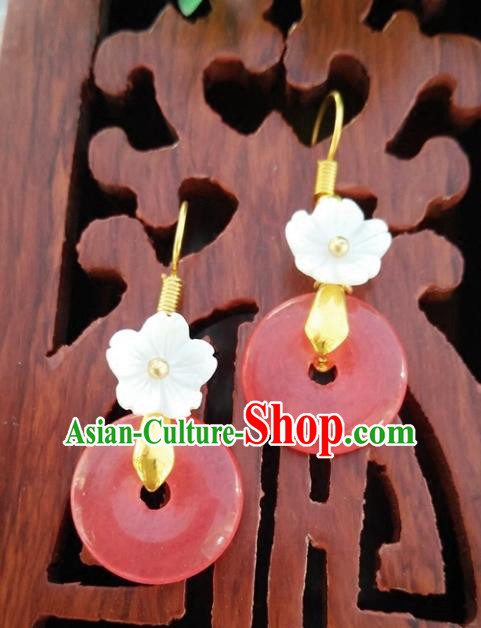 Top Grade Chinese Handmade Accessories Shell Flower Red Eardrop Hanfu Earrings for Women