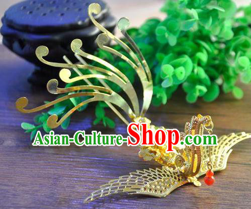 Ancient Chinese Handmade Hair Accessories Classical Phoenix Hairpins Golden Hair Clip for Women